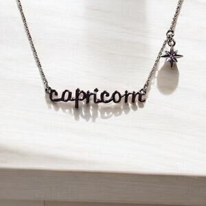 Capricorn Name Necklace Silver Script Zodiac Necklace Celestial Charm Minimalist